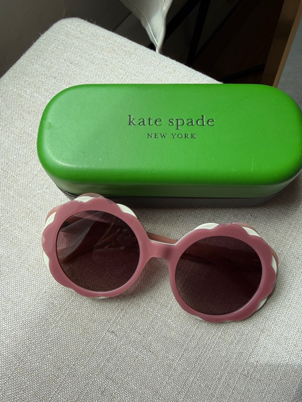 kate spade Pink and White Scallop Round Sunglasses